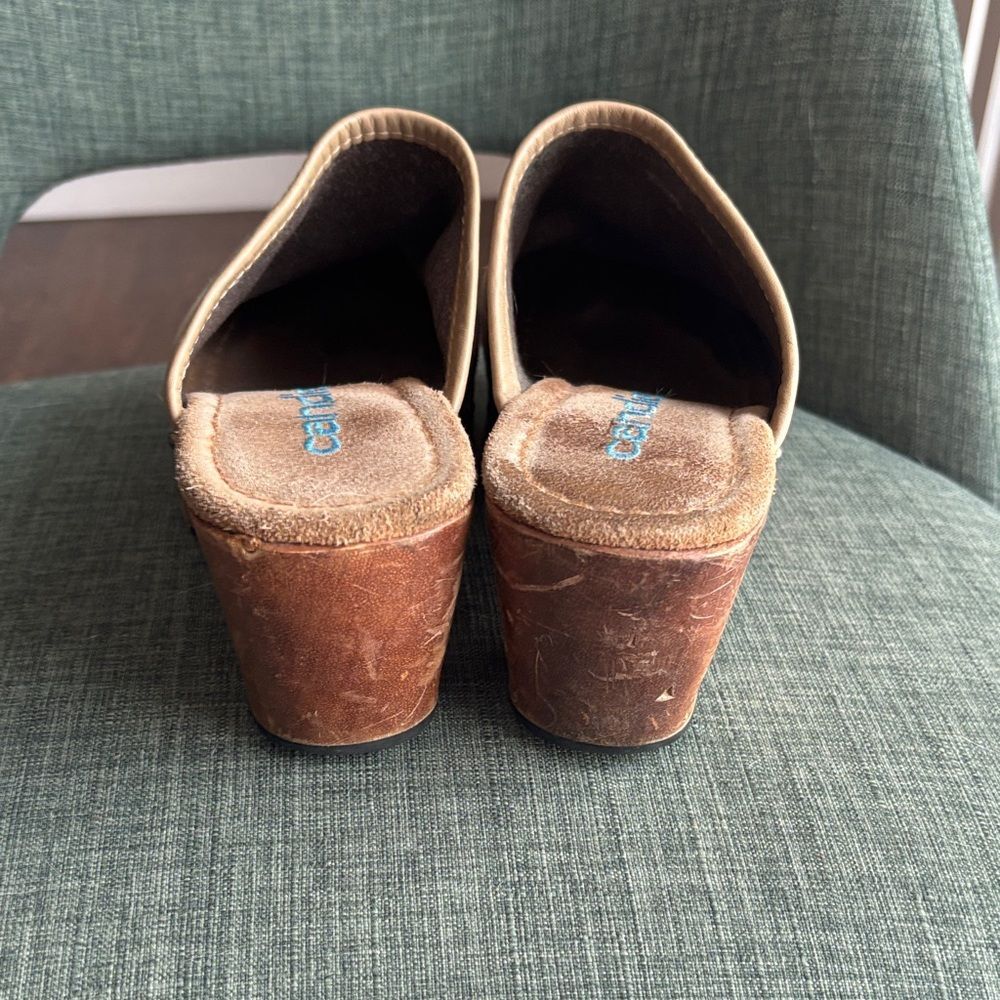 Candie's Y2K platform studded wooden heel Beige tan Suede Mules Heel Women 8 GUC - Picture 5 of 11
